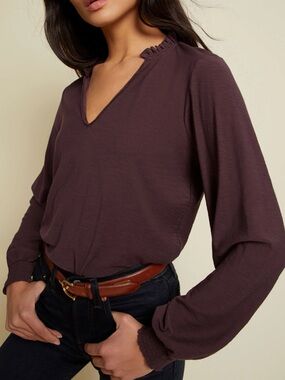 Nation LTD Sasha Peasant Top in Eggplant Purple Pima Cotton Size Small